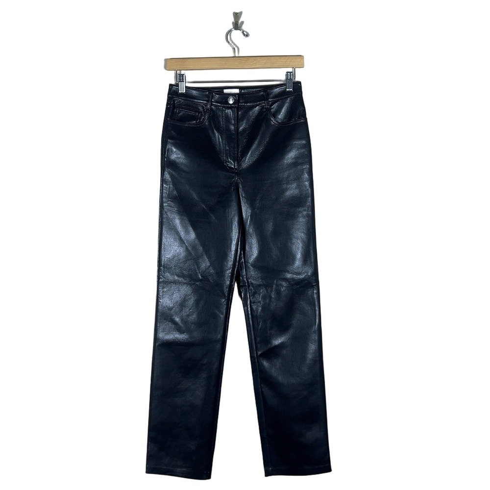 Wilfred Aritzia Melina Solid Vegan Leather Straight Leg Pants Black Size 2